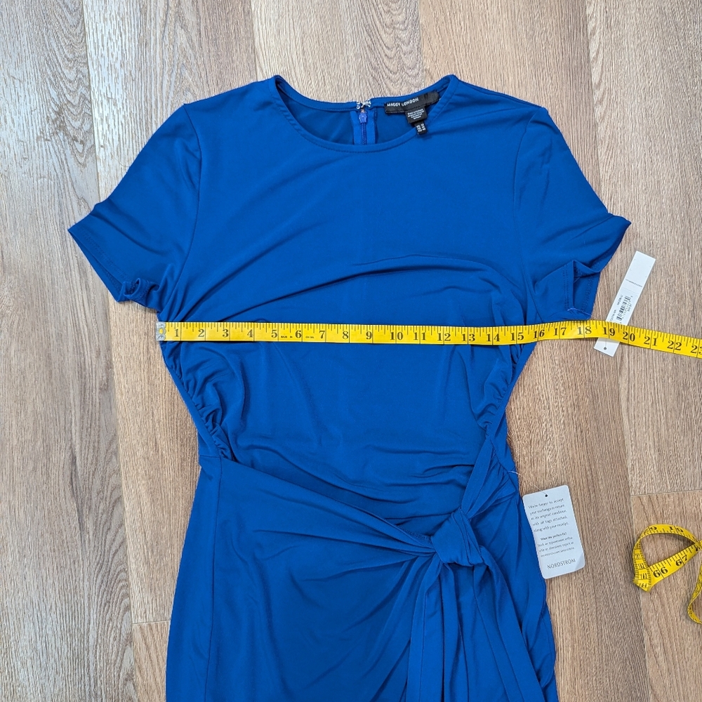 Maggy London Short Sleeve Ruched Mini Dress Blue "Vivienne" - Sz 10 - Picture 9 of 10